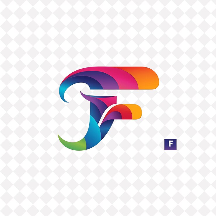 PSD letter f with rainbow logo design style with f shaped into a illustration logo vector designs