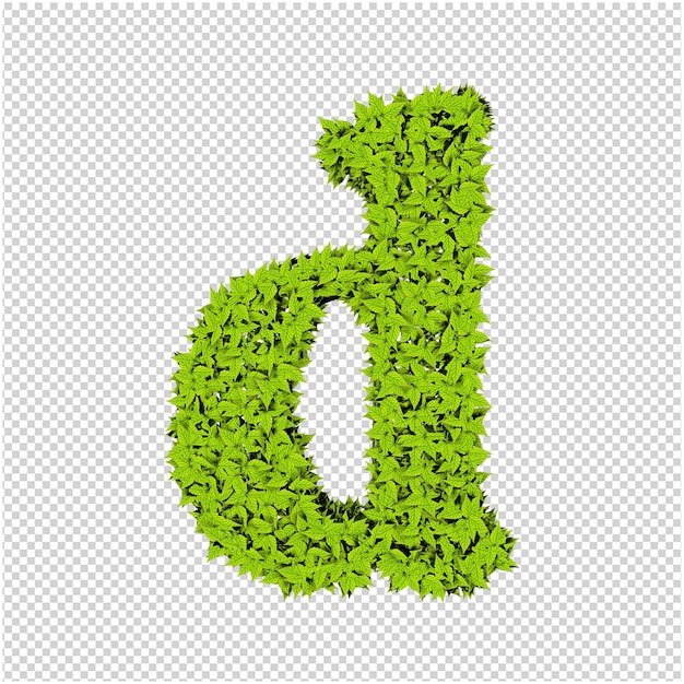 PSD letter from green leaves 3d rendering