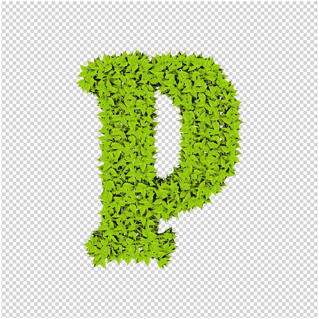 PSD letter from green leaves 3d rendering