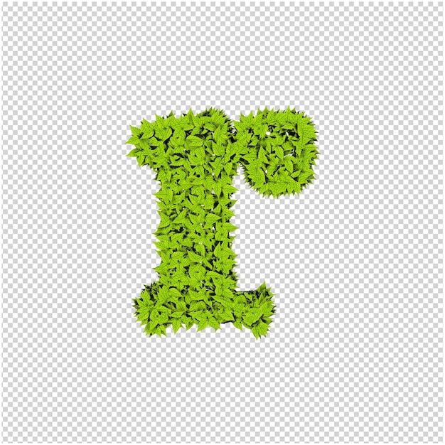 Letter from green leaves 3d rendering