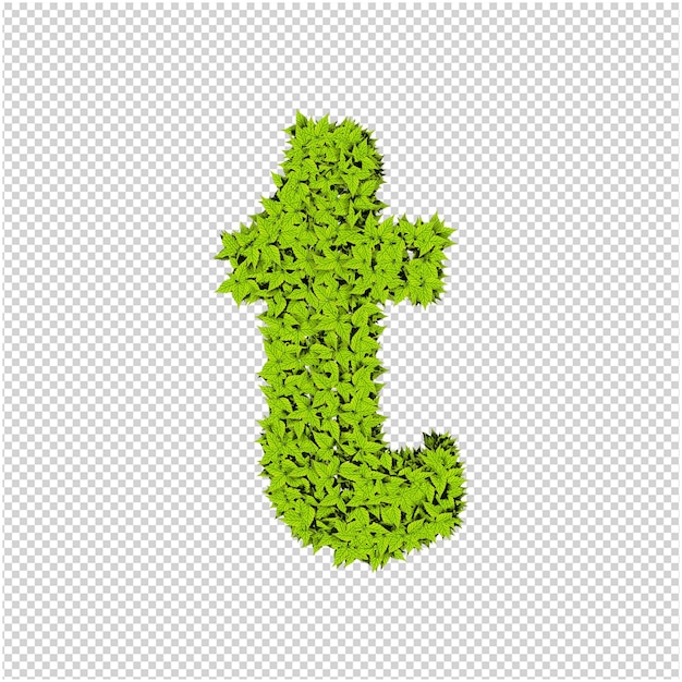 Letter from green leaves 3d rendering