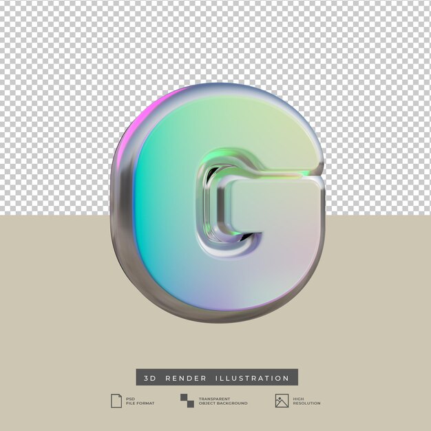 편지 G 그라데이션 텍스트 효과 3d 렌더링
