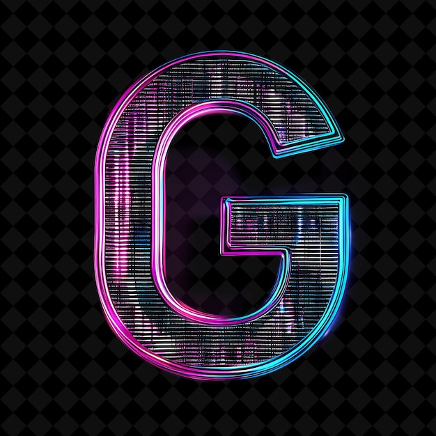 PSD letter g laminated with neon curved linear designs along wit neon color y2k typo art collections