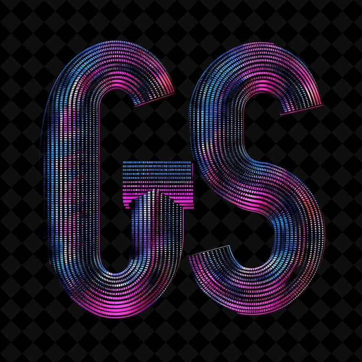 PSD letter g laminated with neon curved linear designs along wit neon color y2k typo art collections