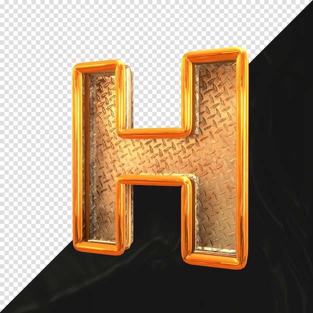 PSD letter h 3d render met realistisch zijaanzicht van de metalen textuur