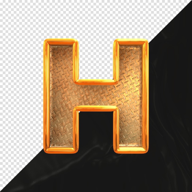 PSD letter h 3d render with realistic metallic texture front view