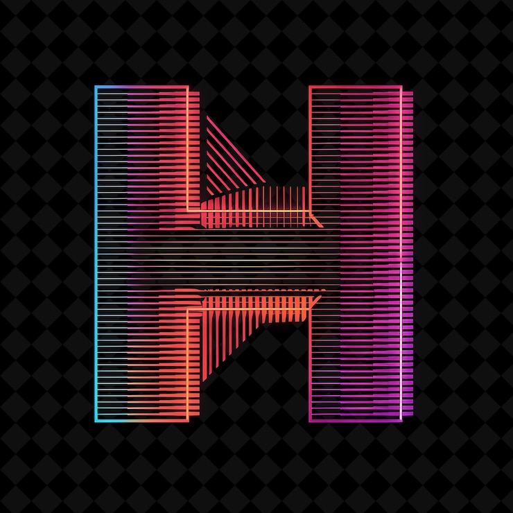 PSD letter h embellished with intersecting neon diagonal lines a neon color y2k typo art collections