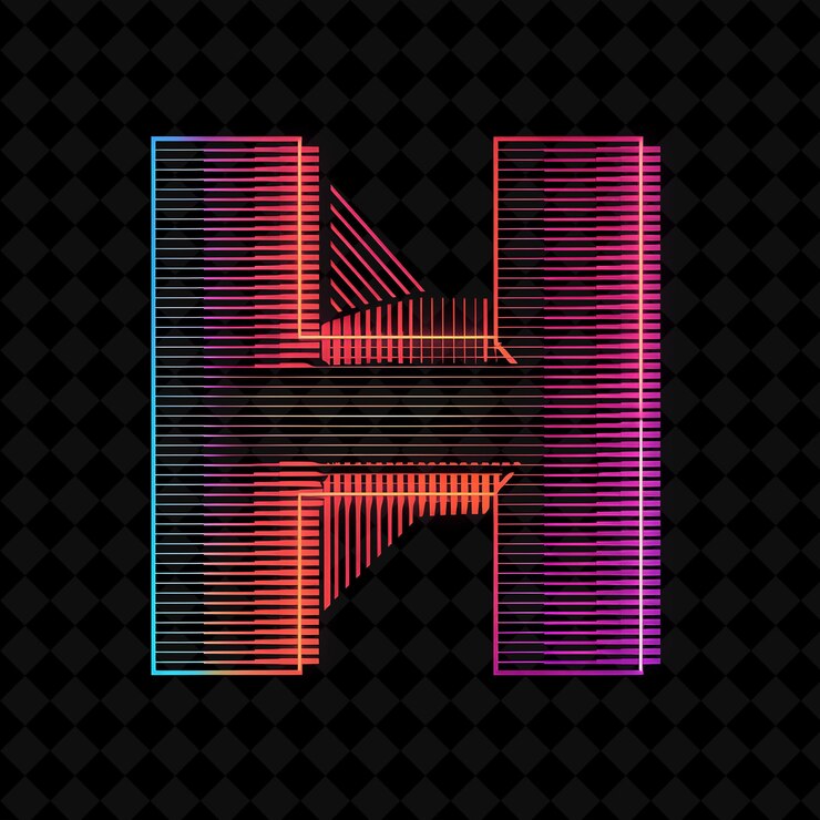 PSD letter h embellished with intersecting neon diagonal lines a neon color y2k typo art collections