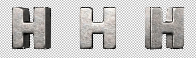 Letter h from a scratched iron letters collection. isolated. 3d rendering