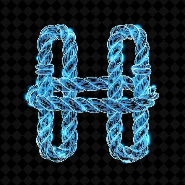 PSD letter h tied with knotted neon glowing plastic ropes with h neon color y2k typo art collections