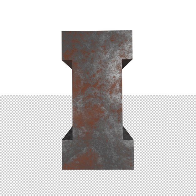 Letter I rusty iron text effect 3d render