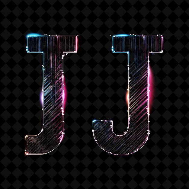 PSD lettera j formata con motivi a strisce diagonali al neon sulle collezioni di arte tipografica bo neon color y2k