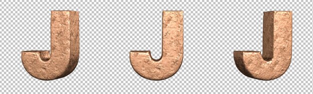 PSD letter j from copper letters alphabet collection set. isolated. 3d rendering