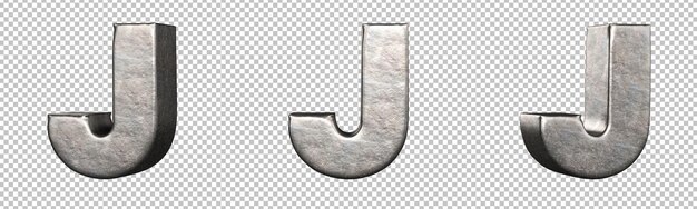 引っかき傷のある鉄の手紙のコレクションからの手紙J。孤立。 3Dレンダリング