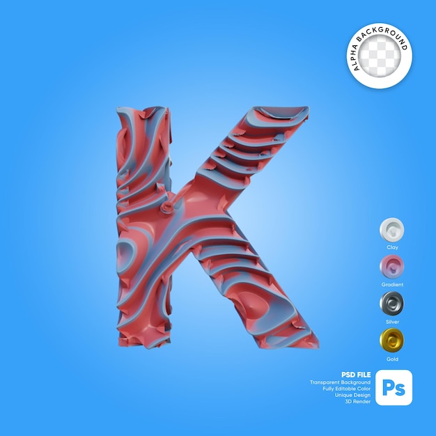 Letter k 3d alphabet wave style