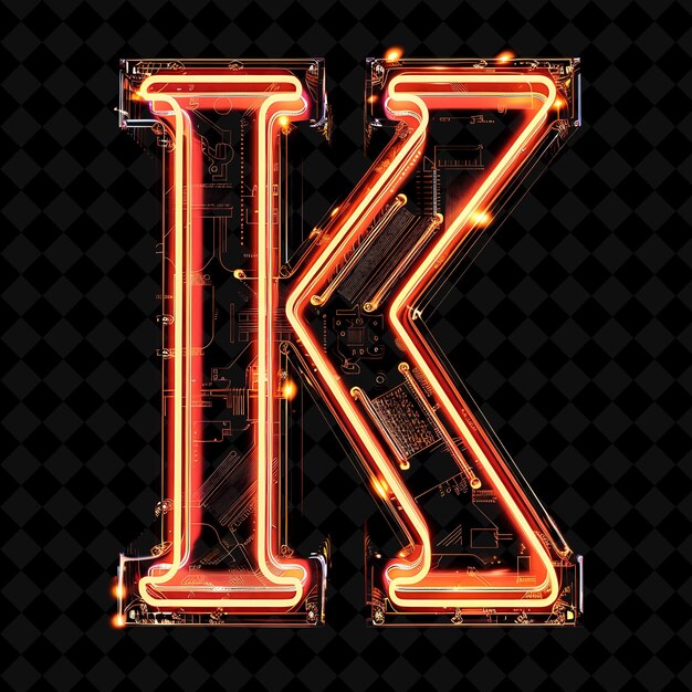 PSD letter k framed with angled neon glowing plastic panels with neon color y2k typo art collections