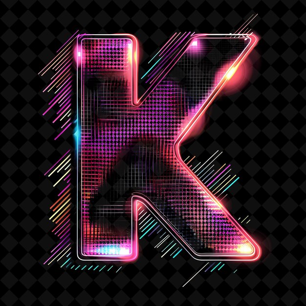 PSD letter k overlaid with neon checkered textures together with neon color y2k shape art collection