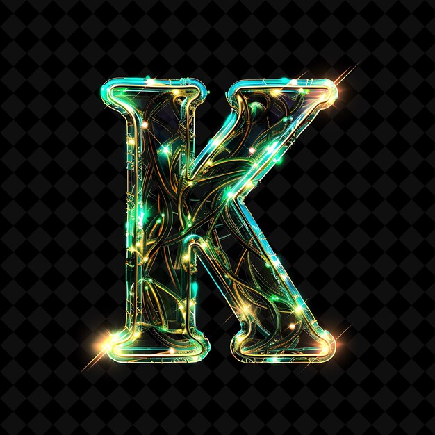 PSD letter k trimmed with braided neon wires with bubble font ne neon color y2k shape art collection