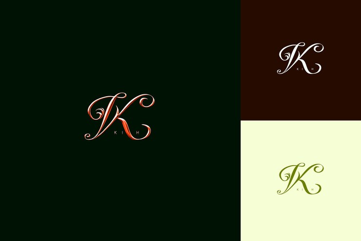 PSD 文字kとワードマークのロゴデザインスタイルと自然にkを形作った抽象的なベクトルコレクション