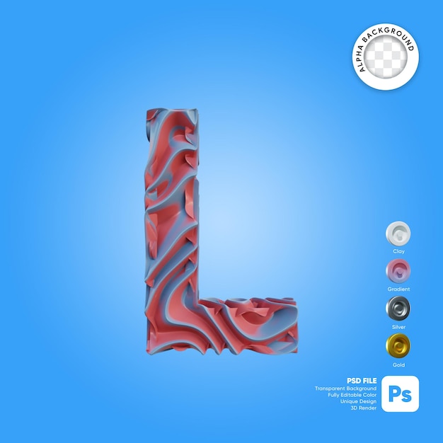 PSD letter l 3d alfabet golfstijl