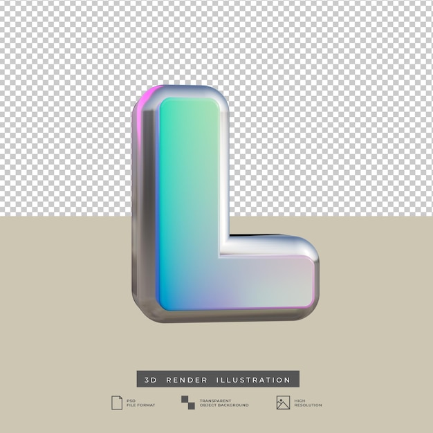 PSD letter l gradient text effect 3d render