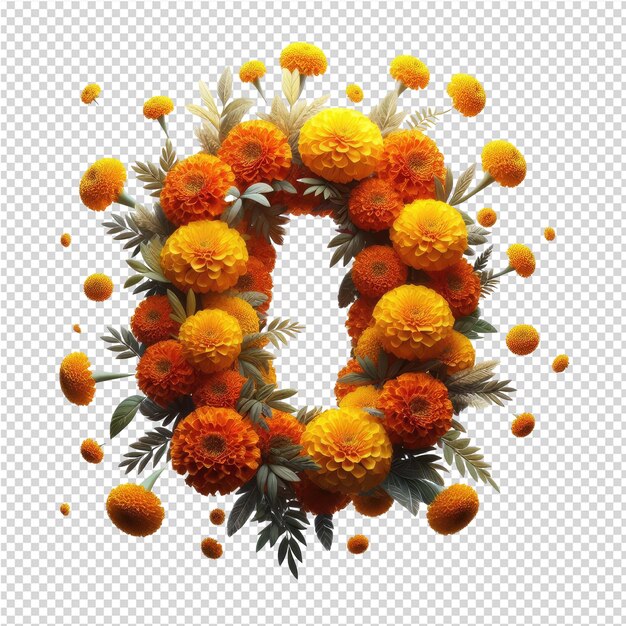 PSD the letter l is made of orange flowers and leaves