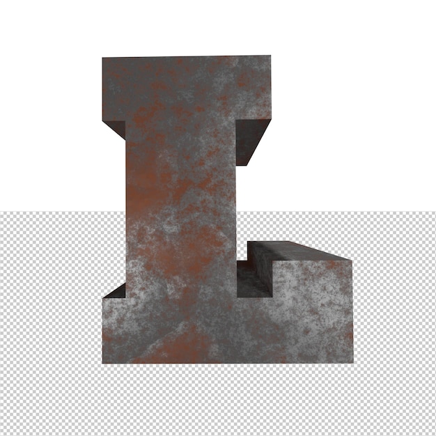 Letter L rusty iron text effect 3d render