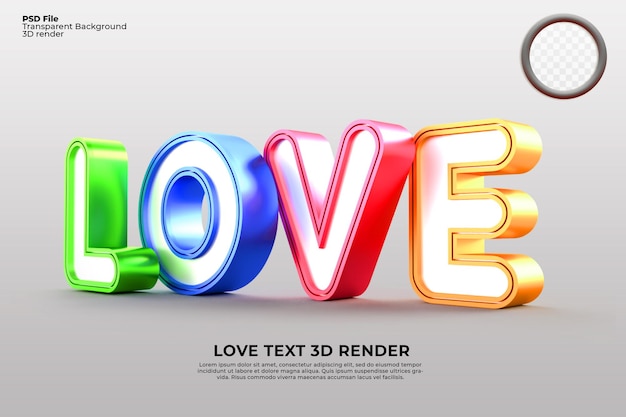 Letter love 3d render voor valentijnsdag