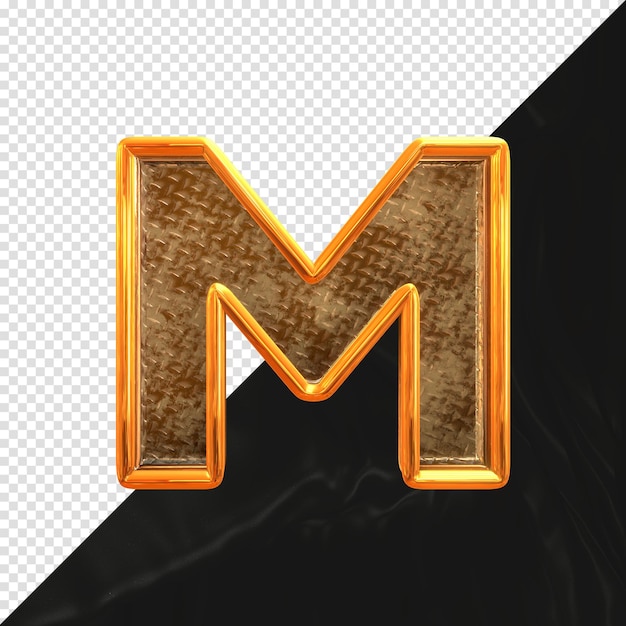 PSD letter m 3d render with realistic metallic texture side view