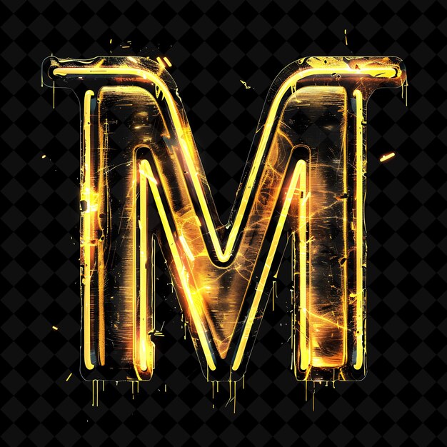 PSD letter m featured with neon flashing rod lights with script neon color y2k shape art collection