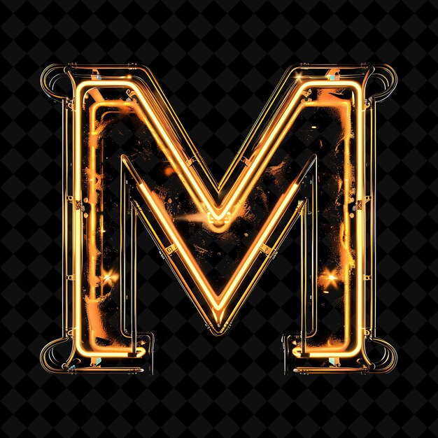 PSD letter m framed with intersecting neon glowing plastic frame neon color y2k shape art collection