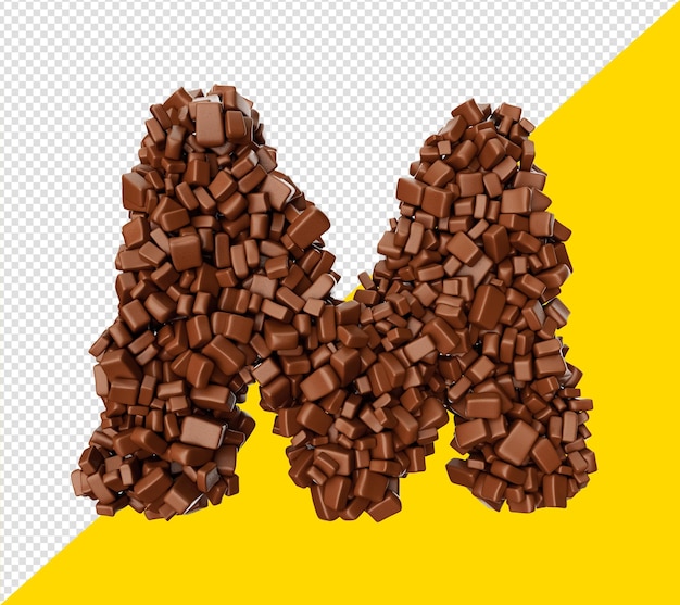 Letter M gemaakt van chocolade Brokken Chocolade Stukjes Alfabet Letter M 3d illustratie