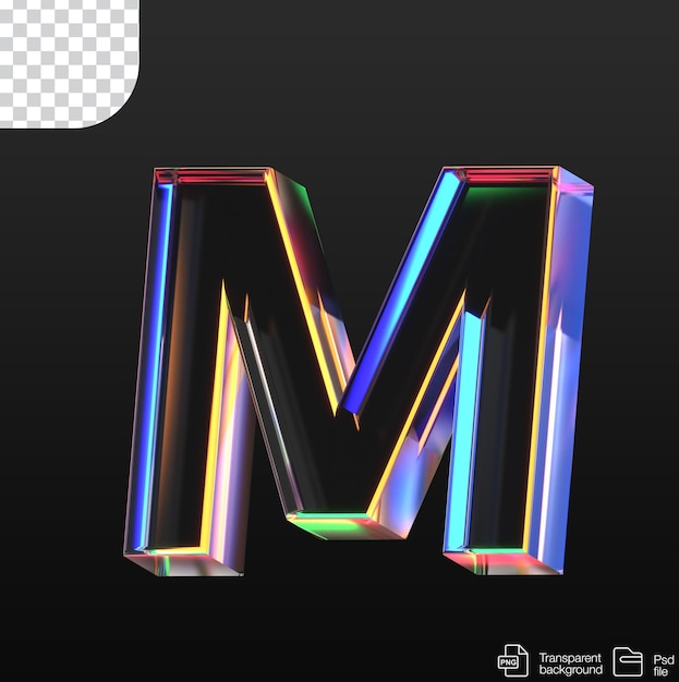 PSD letter m in glass style transparent and psd file