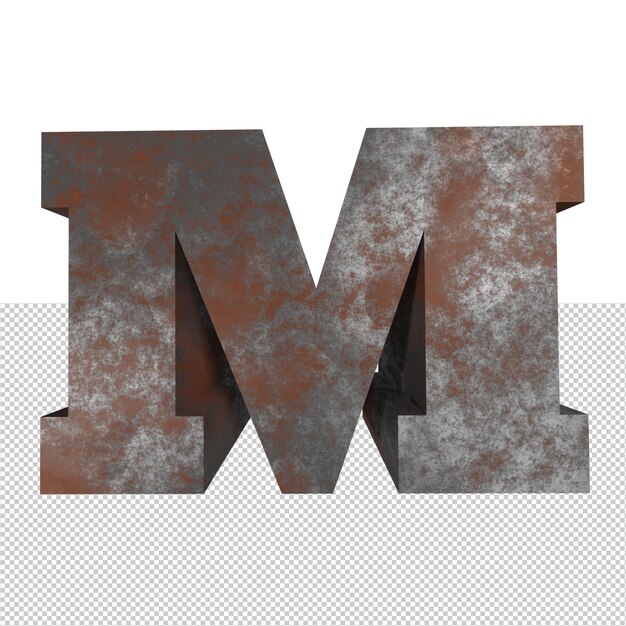 Letter m rusty iron text effect 3d render