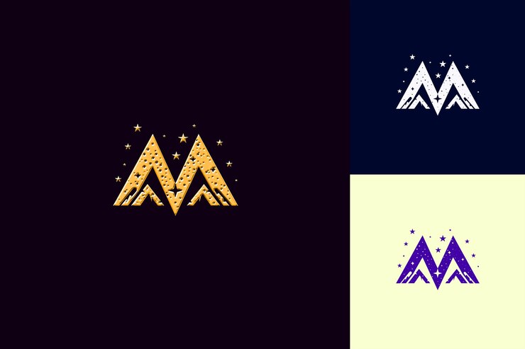 PSD letter m with galaxy logo design style with m shaped into a nature abstract vector collections