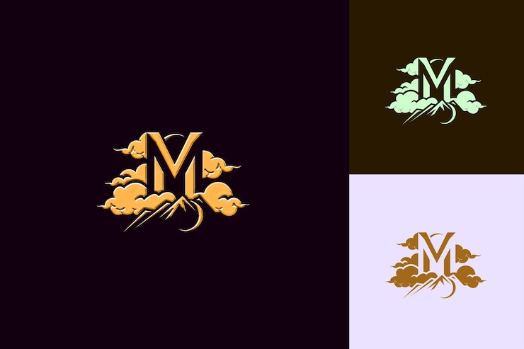 PSD letter m with mascot logo design style with m shaped into a nature abstract vector collections
