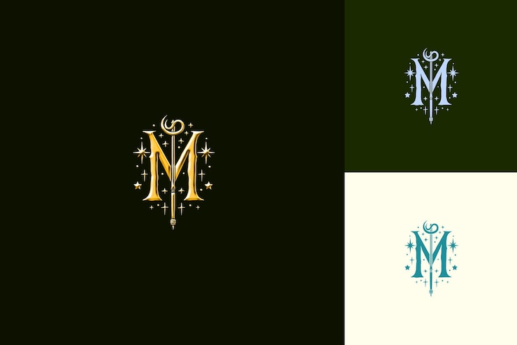 PSD m 文字とヴィンテージのロゴデザインスタイルとmの形状の自然抽象ベクトルコレクション