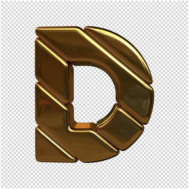 A letter  made of gold in 3d rendering in Transparent background in High quality photo