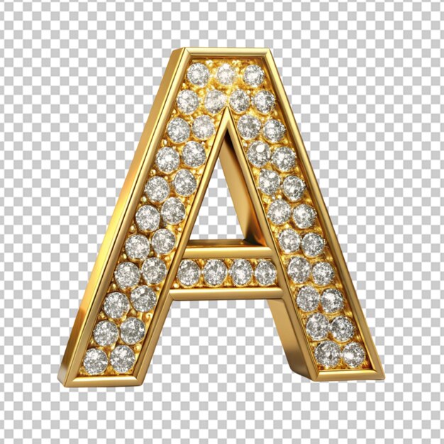 PSD letter a made gold diamonds a transparent background