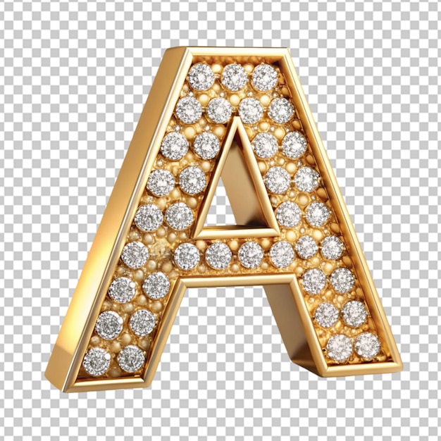 PSD letter a made gold diamonds a transparent background