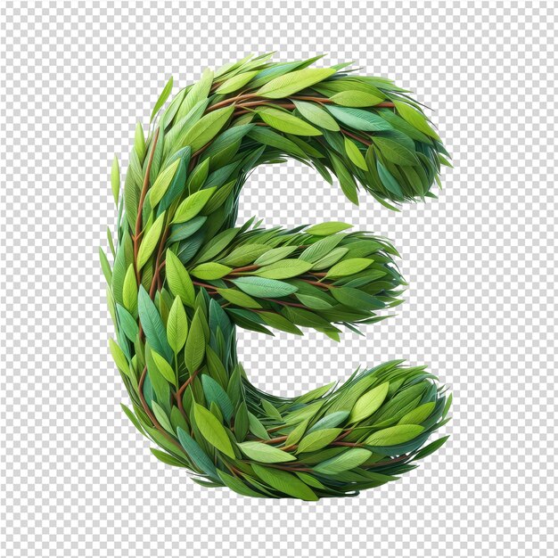 PSD a letter made of pine branches with a white background