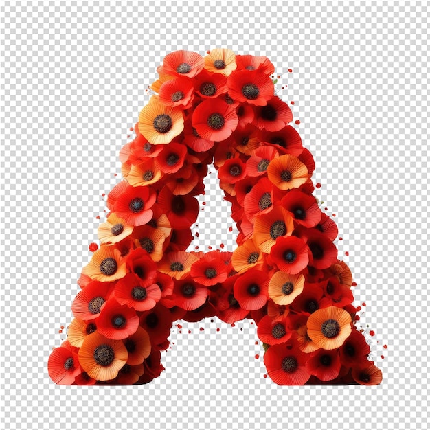 A letter made of poppies with a red background