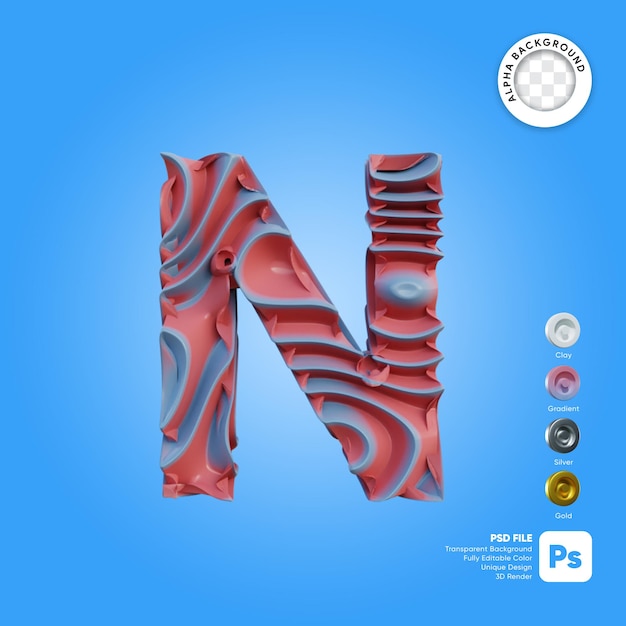 Lettera n 3d alphabet wave style