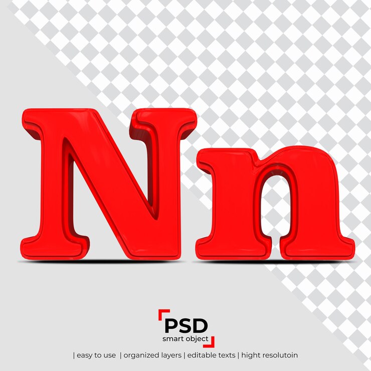 PSD 현실적인 3d 투명 배경으로 만든 문자 n 3d 글꼴
