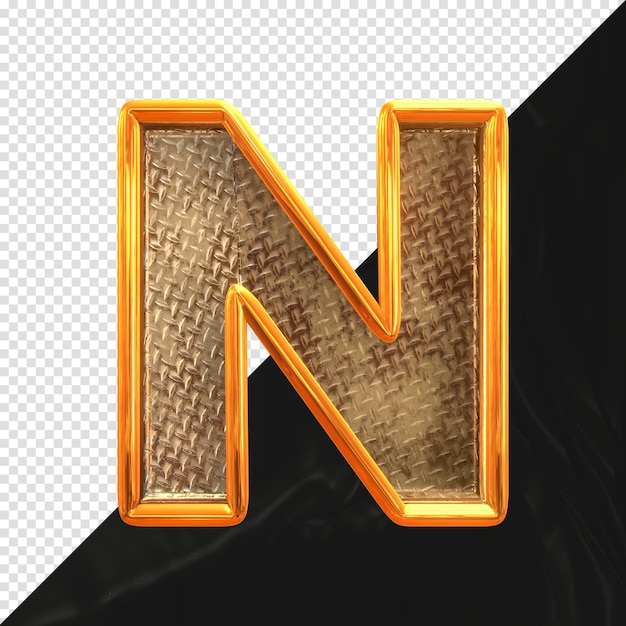 PSD letter n 3d render with realistic metallic texture