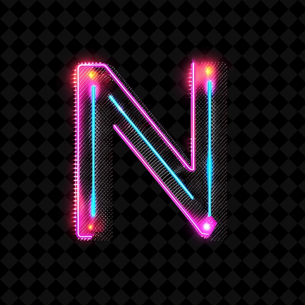 PSD letter n decorated with broken neon zigsag line accented wit neon color y2k shape art collection