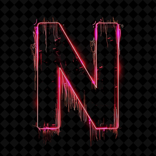 PSD letter n fringed with neon glowing plastic fringe edges with neon color y2k shape art collection