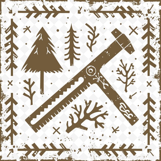 A letter n is drawn in a square with trees and snow