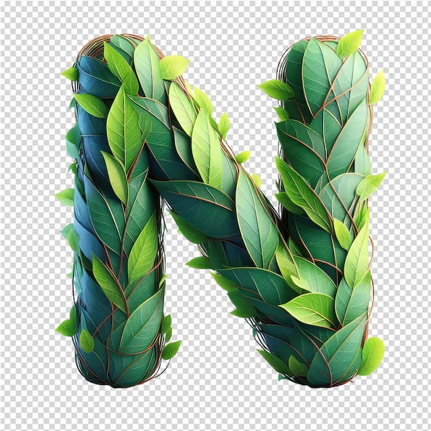 PSD the letter n is made with leaves and the letter n