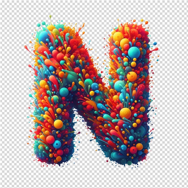 PSD a letter n made of colorful balls with a colorful background